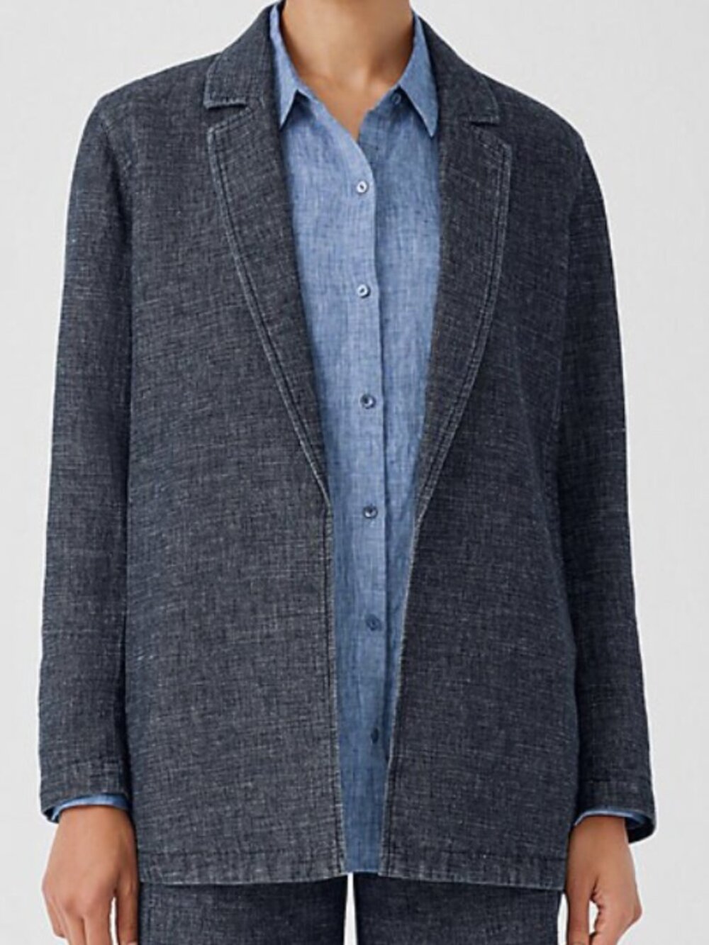 EILEEN FISHER Tweedy Hemp-Cotton Long Blazer, Open Front - Womens Small